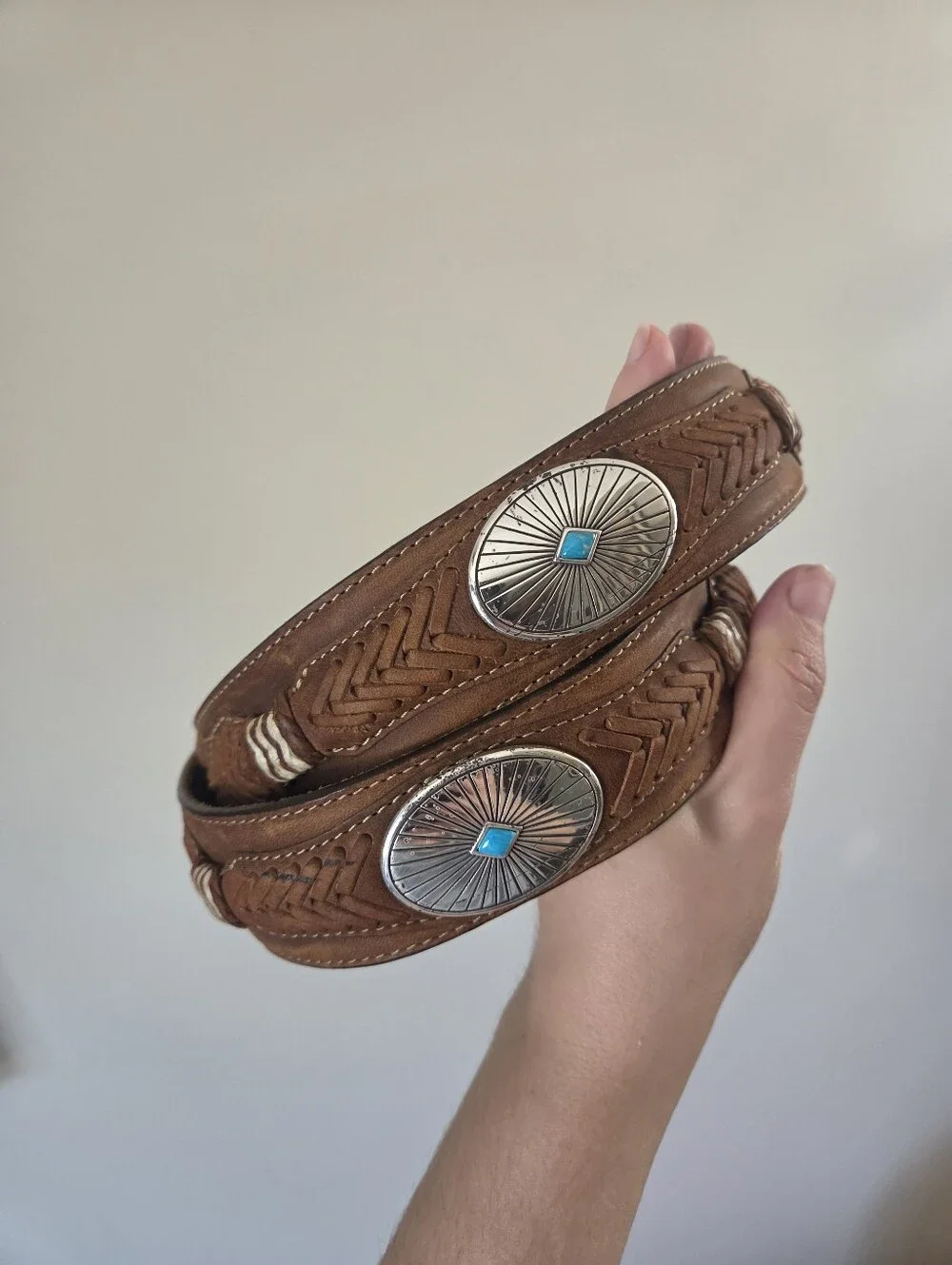 Vintage Tony Lama Western Leather Belt with Ornate Silver Buckle Size 36
